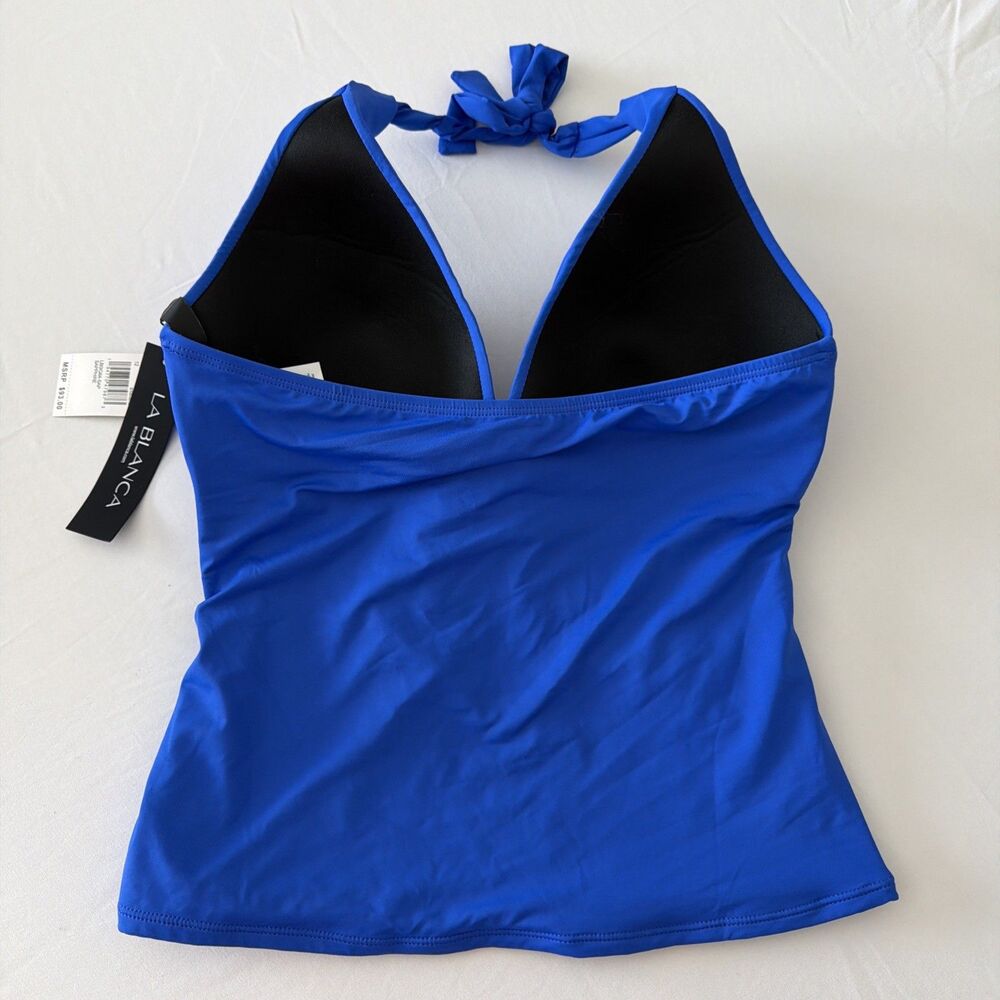 La Blanca Womens Sz 12 Island Goddess Halter Tankini Swimsuit Top Sapphire Blue - Picture 2 of 11